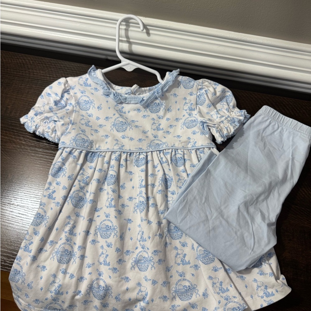 Blue and White Floral Pajama Set with Puff Sleeves